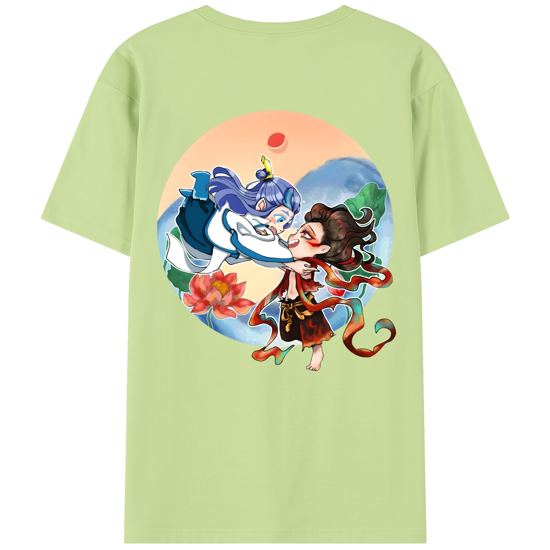 （画像用） Ne Zha 2 ナタ 魔童の大暴れ 綿100％半袖Tシャツ（背面プリント）